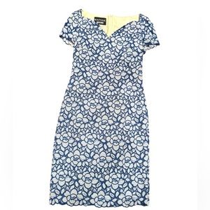 NWT Boutique Moschino blue and white lace sheath dress